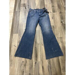 Express Jeans 70s Flare Splattered Bell Bottom Raw Hem Size Large 12/14/16